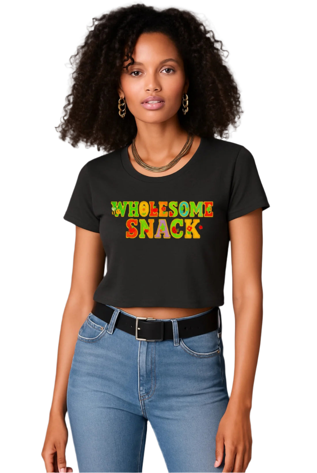 Wholesome Snack Women’s Crop Tee – Retro Floral Bold Print